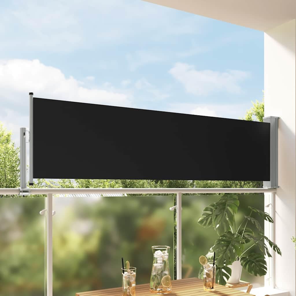 Retractable Side Awning 31.5 x 118.1 Inches, Black Patio Privacy Screen for Balcony, Garden, and Terrace, Heavy Duty Weather-Resistant Polyester Sun Shade