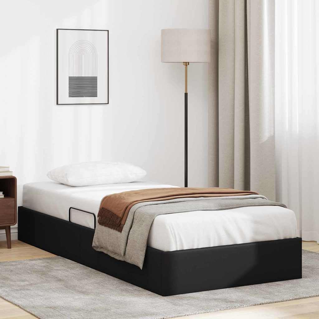 Twin XL Storage Bed with Mattress, Upholstered Faux Leather Platform Bed Frame with Hydraulic Lift Storage, Modern Hydraulic Bedroom Furniture, Black