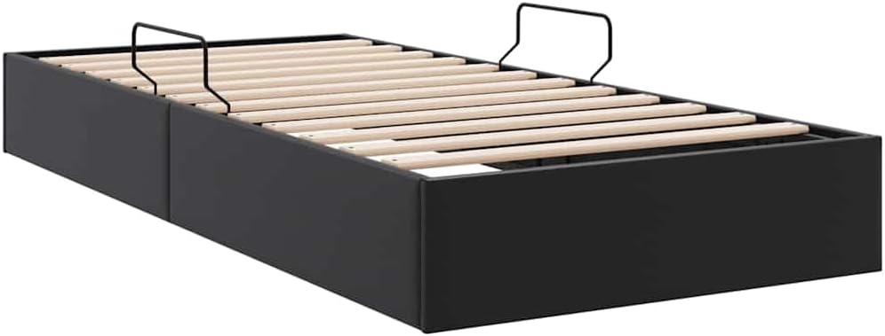 Twin XL Storage Bed with Mattress, Upholstered Faux Leather Platform Bed Frame with Hydraulic Lift Storage, Modern Hydraulic Bedroom Furniture, Black