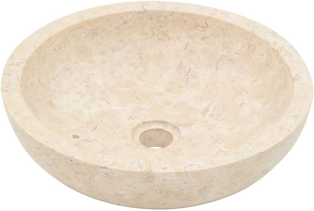 Handcrafted Marble Vessel Sink, 15.7 inch Cream Stone Wash Basin for Bathroom Vanity, Modern Natural Marble Bowl Sink with Smooth Exterior Finish