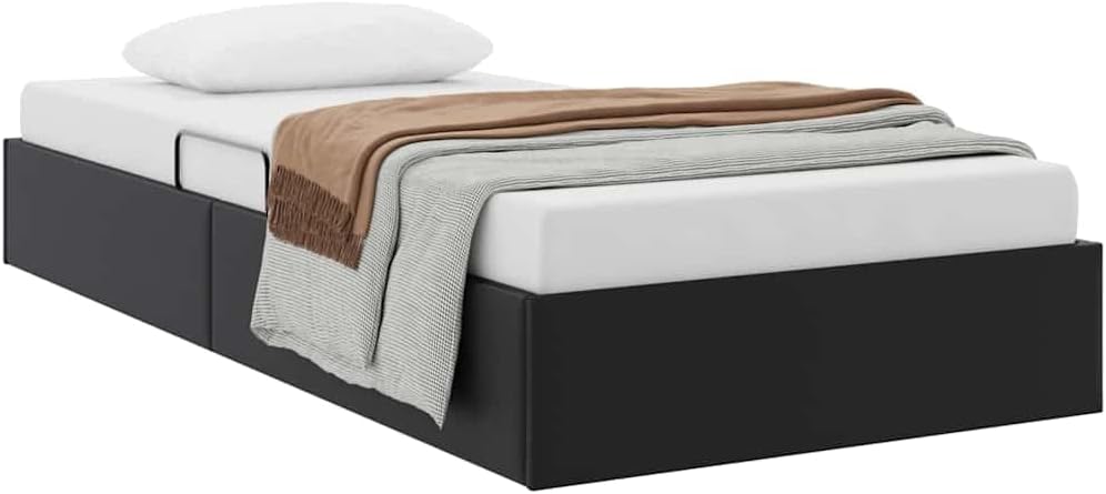 Twin XL Storage Bed with Mattress, Upholstered Faux Leather Platform Bed Frame with Hydraulic Lift Storage, Modern Hydraulic Bedroom Furniture, Black